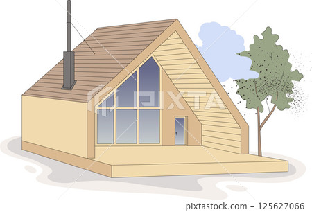 Small Modern Cottage for Summer Holidays Vector Illustration Small Modern Cottage for Summer Holidays Vector Illustration 125627066