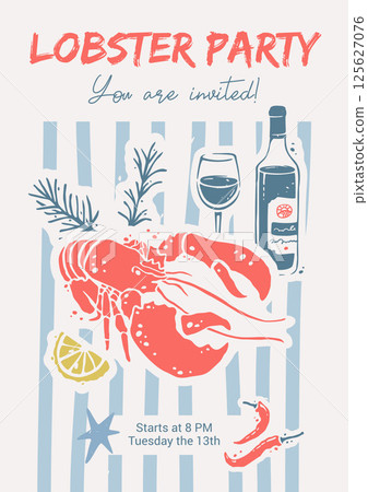 Vertical Seafood Restaurant Poster A3 with Red Lobster and Words Lobster Party 125627076