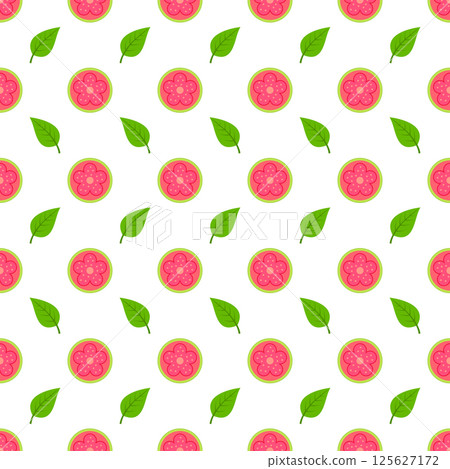 Seamless pattern green guava and flowers cartoon vector print. 125627172