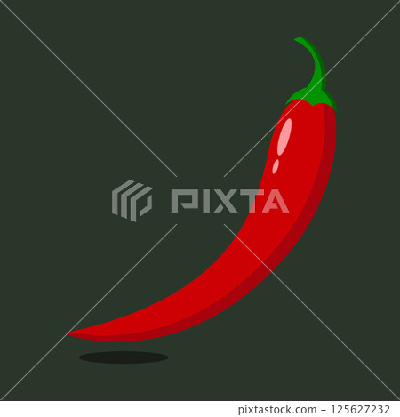 Red hot natural pepper, isolated image with shadow vector illustration. Red hot natural pepper, isolated image with shadow vector illustration. 125627232