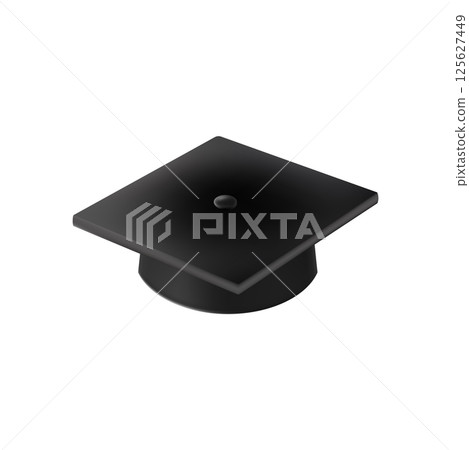 Realistic Black graduate cap. 3D Graduation Doctoral hat. 125627449