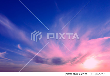 Pink-blue sky at sunset. Gradient color. Sky texture. Abstract nature background 125627450