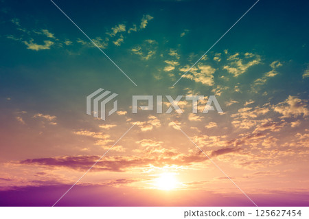 Colorful cloudy sky at sunset. Gradient color. Sky texture. Abstract nature background 125627454