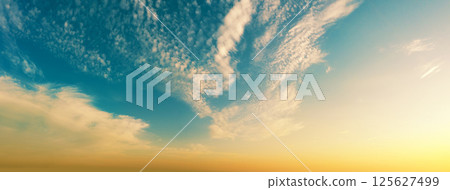 Colorful cloudy sky at sunset. Gradient color. Sky texture. Abstract nature background. Horizontal banner 125627499