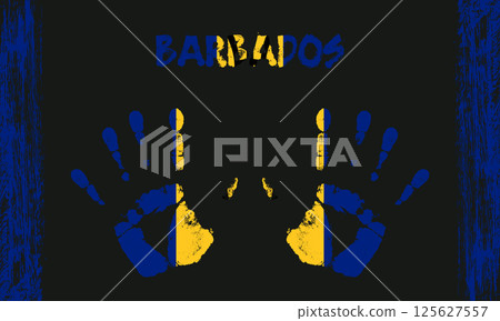 Vector flag of Barbados with a palm 125627557