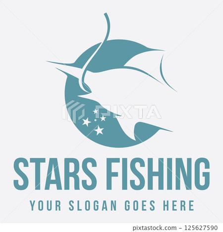 Blue marlin fishing vector logo design Blue marlin fishing vector logo design 125627590