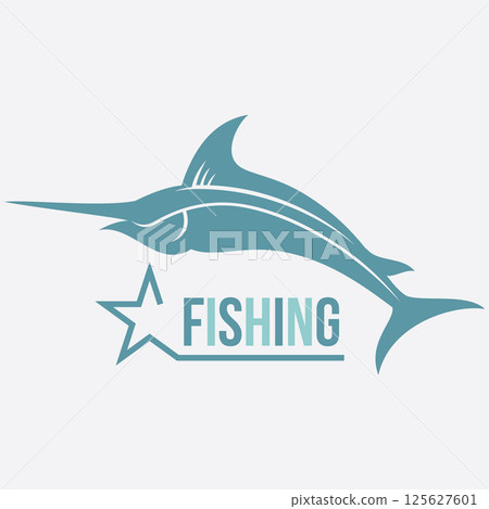 Blue marlin fishing vector logo design 125627601