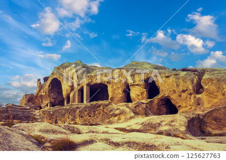 Panoramic view at Antique cave city Uplistsikhe, Georgia, Europe 125627763