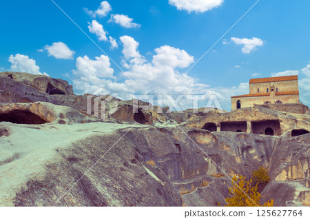 Panoramic view at Antique cave city Uplistsikhe, Georgia, Europe 125627764