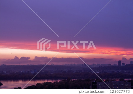 Kyiv city in the evening. Right bank The Dnieper River. Ukraine, Europe 125627773
