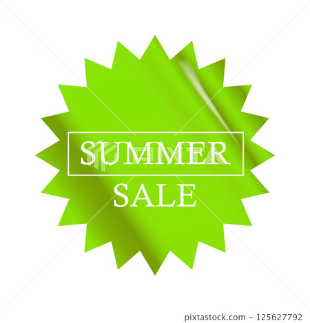 Summer sale round green sticker isolated on white. Price sticker, sale sticker, price tag, retro label, sale or discount sticker, promotional badge set, shopping label png. Summer sale poster banner 125627792