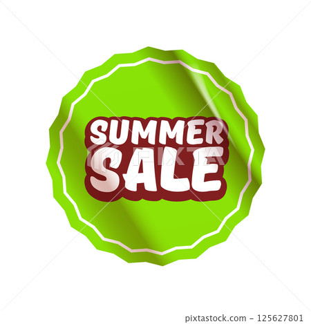 Summer sale round green sticker isolated on white. Price sticker, sale sticker, price tag, retro label, sale or discount sticker, promotional badge set, shopping label png. Summer sale poster banner 125627801
