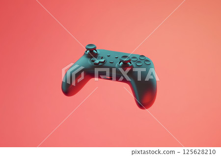 Video game joystick on a red background. Gear for cloud gaming and gamer workspace . 125628210