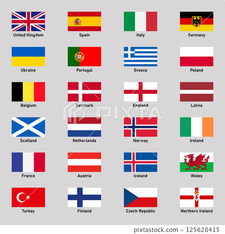 Set of flags of different european countries in flat style. Set of flags of different european countries in flat style. 125628415