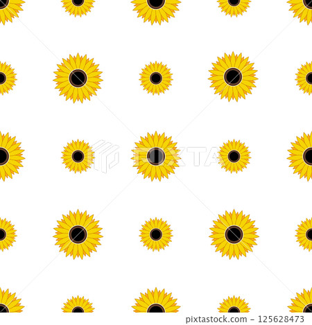 Seamless pattern yellow Sunflowers isolated on white background. Seamless pattern yellow Sunflowers isolated on white background. 125628473
