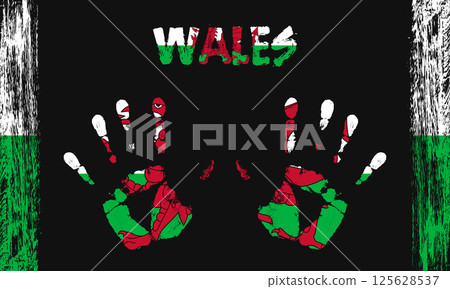 Vector flag of Wales with a palm 125628537