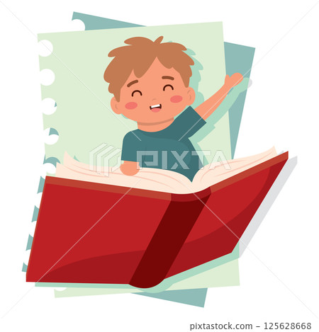 Boy inside red book. Vector Boy inside red book. Vector 125628668