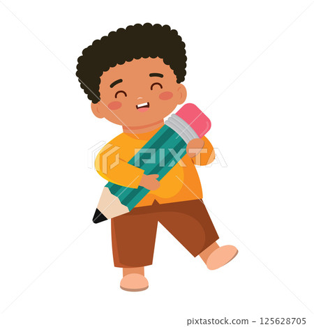 Boy holding giant pencil. Vector Boy holding giant pencil. Vector 125628705