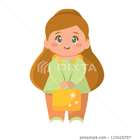 Excited girl with backpack. Vector Excited girl with backpack. Vector 125628707