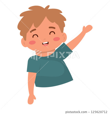 Cheerful boy waving hand. Vector 125628712