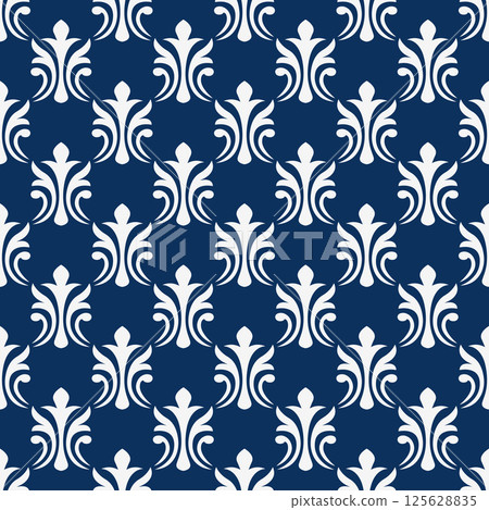 Classic seamless vector pattern damask orient navy blue and golden ornament. Classic seamless vector pattern damask orient navy blue and golden ornament. 125628835