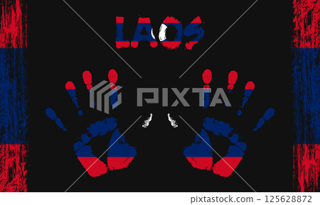 Vector flag of Laos with a palm Vector flag of Laos with a palm 125628872