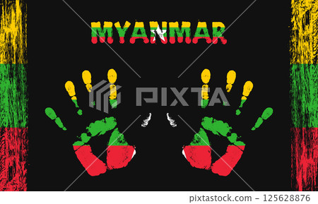 Vector flag of Myanmar with a palm Vector flag of Myanmar with a palm 125628876