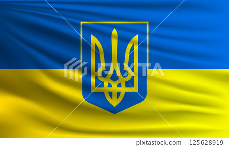 Ukraine vector flag with coat of arms 125628919
