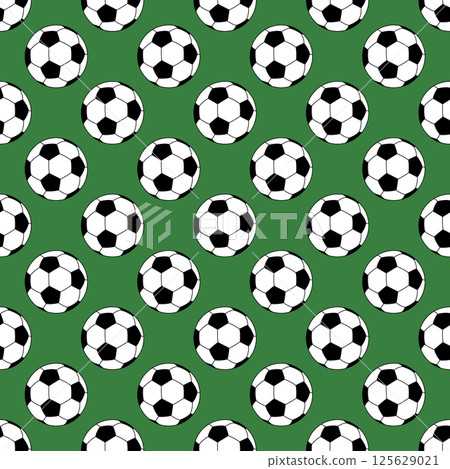 Seamless pattern of football balls on a green background. 125629021