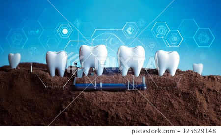 New teeth grow using technology in a scientific setting with advanced tools and methods 125629148