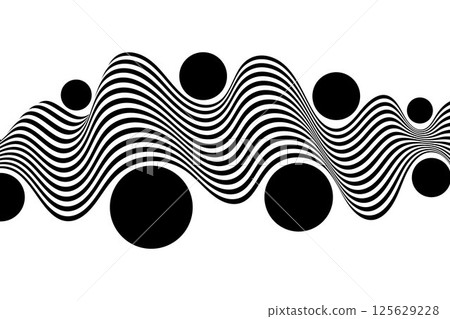 Abstract black and white wave on a white background with black circles. Layout, banner. Eps 10 Abstract black and white wave on a white background with black circles. Layout, banner. Eps 10 125629228