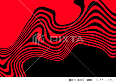 Optical art background, geometric red wave design on black background. Vector wave stripes abstract background. Eps 10 125629230