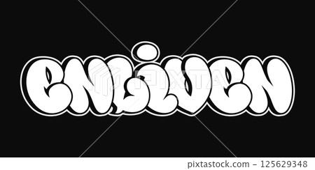 The word Enliven displayed in a striking white graffiti-style font against a solid black backdrop. The word Enliven displayed in a striking white graffiti-style font against a solid black backdrop. 125629348