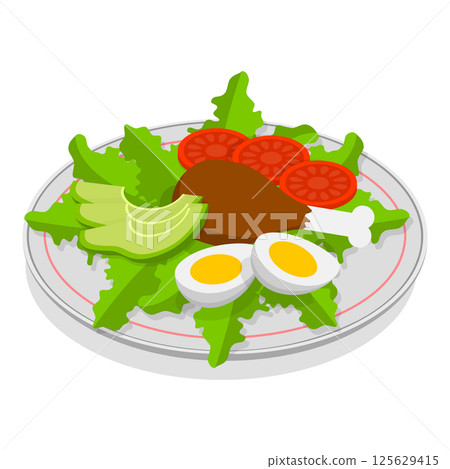 3D Isometric Flat Illustration of Healthy Plate. Item 6 3D Isometric Flat Illustration of Healthy Plate. Item 6 125629415