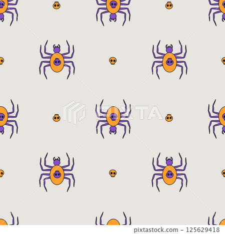 Seamless pattern with hand drawn Halloween spiders Seamless pattern with hand drawn Halloween spiders 125629418