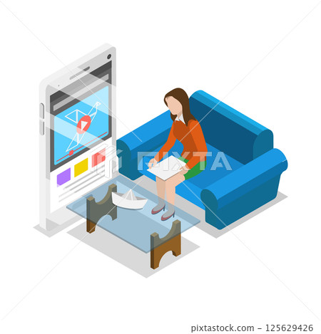 3D Isometric Flat  Illustration of Stay at Home Games. Item 3 125629426