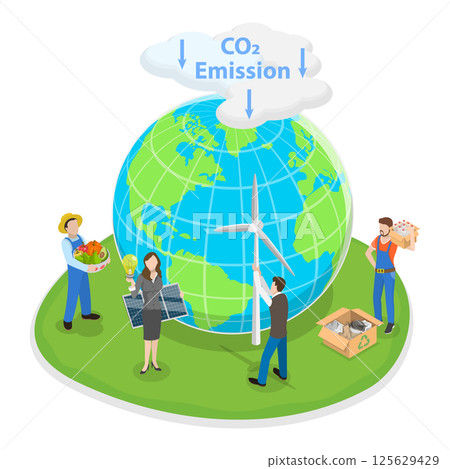 3D Isometric Flat  Illustration of Climate Change. Item 1 125629429