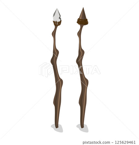 3D Isometric Flat Set of Primal Stone Age Tools. Item 3 3D Isometric Flat Set of Primal Stone Age Tools. Item 3 125629461