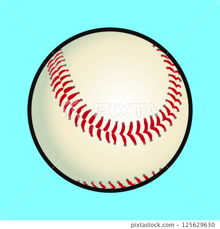 A pristine Baseball, perfectly depicted with vibrant red stitching, set against a cool blue backdrop. 125629630