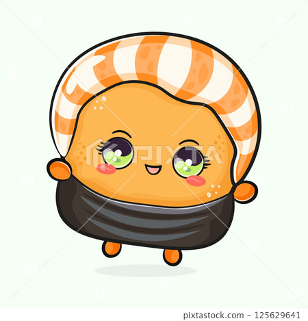 Charming Sushi character with expressive eyes and a cheerful smile on a light background. Charming Sushi character with expressive eyes and a cheerful smile on a light background. 125629641