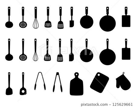 廚房用具輪廓插圖素材集 125629661