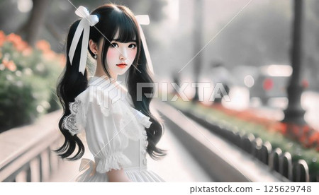 [Photorealistic] White Lolita girl outdoors alone 125629748