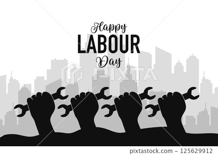 Labour Day Hand Holding Wreath Silhouette Poster 125629912