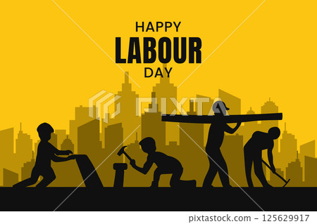 Happy Labour Day Worker Silhouettes City Skyline Illustration 125629917