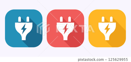 Plug icon design illustration, Electricity, power sign symbol in shadow button design Plug icon design illustration, Electricity, power sign symbol in shadow button design 125629955