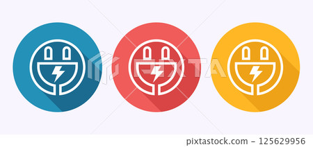 Plug icon design illustration, Electricity, power sign symbol in shadow button design 125629956