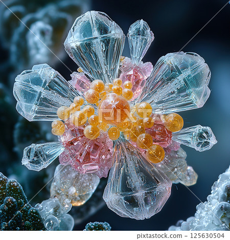 Captivating macro of intricate crystal structure with various shapes and colors. Captivating macro of intricate crystal structure with various shapes and colors. 125630504