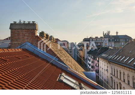 Tiled Building Roofs Over a City Street Tiled Building Roofs Over a City Street 125631111