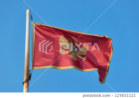 Flag of Montenegro on a pole 125631121