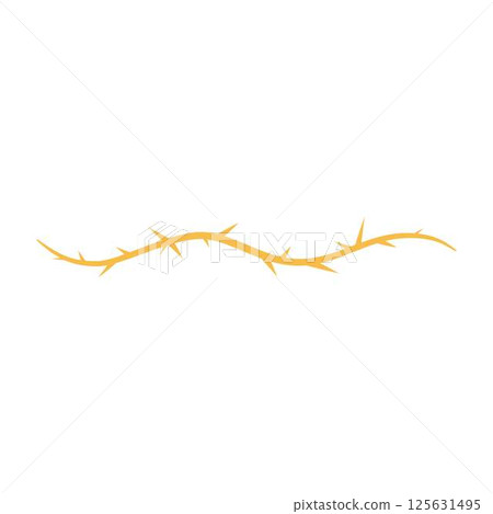 Barbwire, thorny wavy orange line, vector barb curly rusty stripe, vine plant stem with spikes, gothic element isolated 125631495